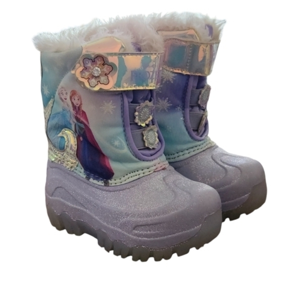 Disney LED‎ Light Up Toddler Girls' Frozen Winter Boots Blue with Glitter Size 6